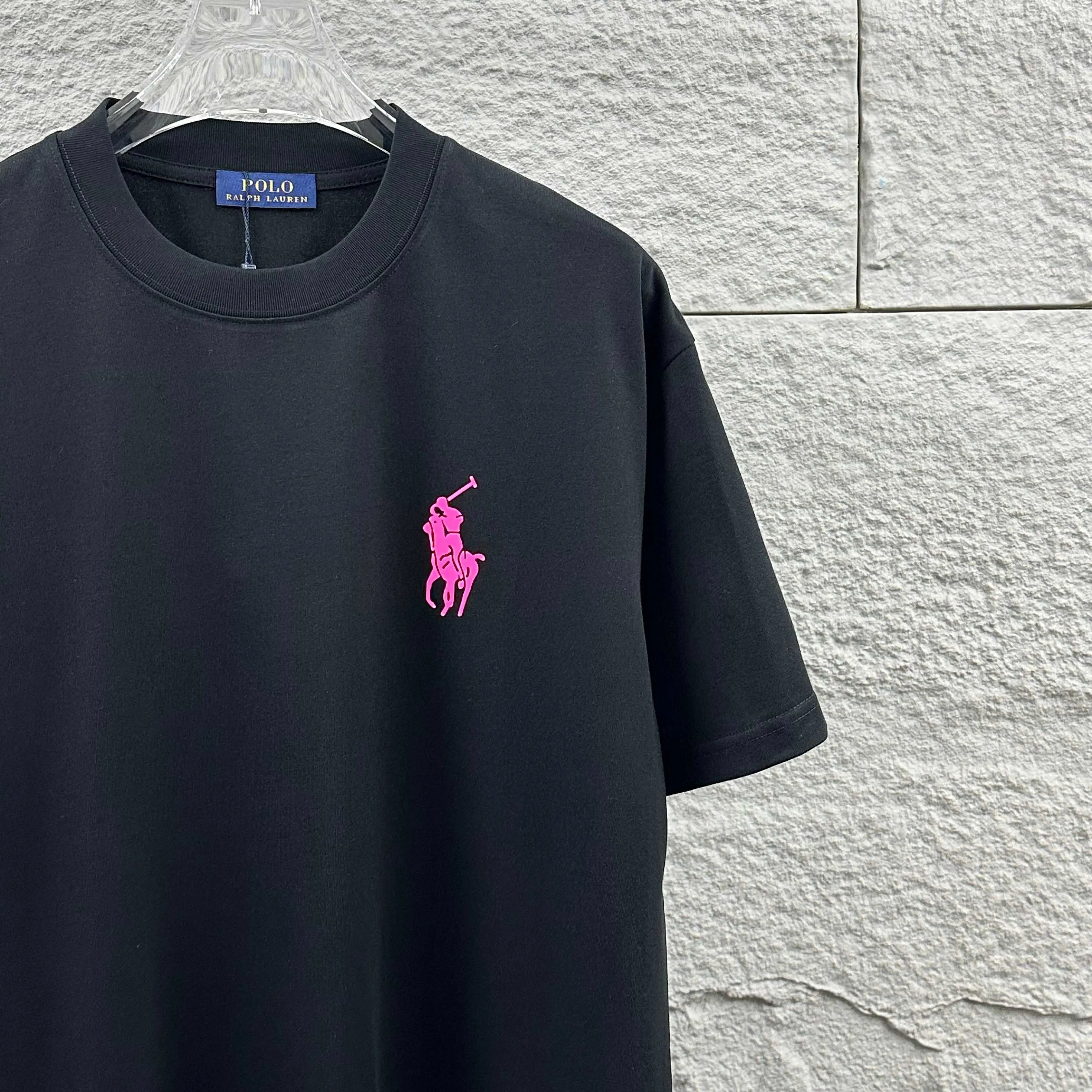 P160 Polo*Ralph*Lauren* new spring and summer short-sleeved T-shirt, classic three-dimensional thick plate silicone technology + foaming technology, customized double yarn plain cotton fabric, same style for men and women Color: black white Size: S (90-130 catties) M (120-150 catties) L (140-165 catties) XL (160-180 catties) XXL (180-210 catties)